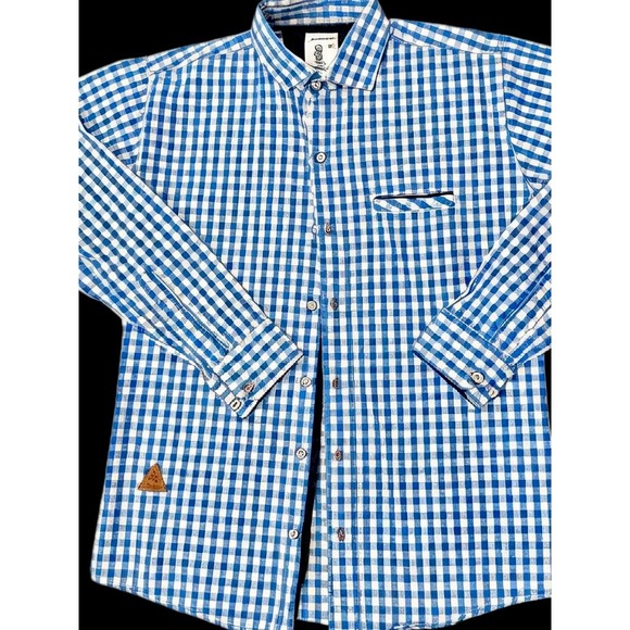Esel Other - Esel Men Small Women Large Blue White Gingham Check Dobby  Button Down Shirt